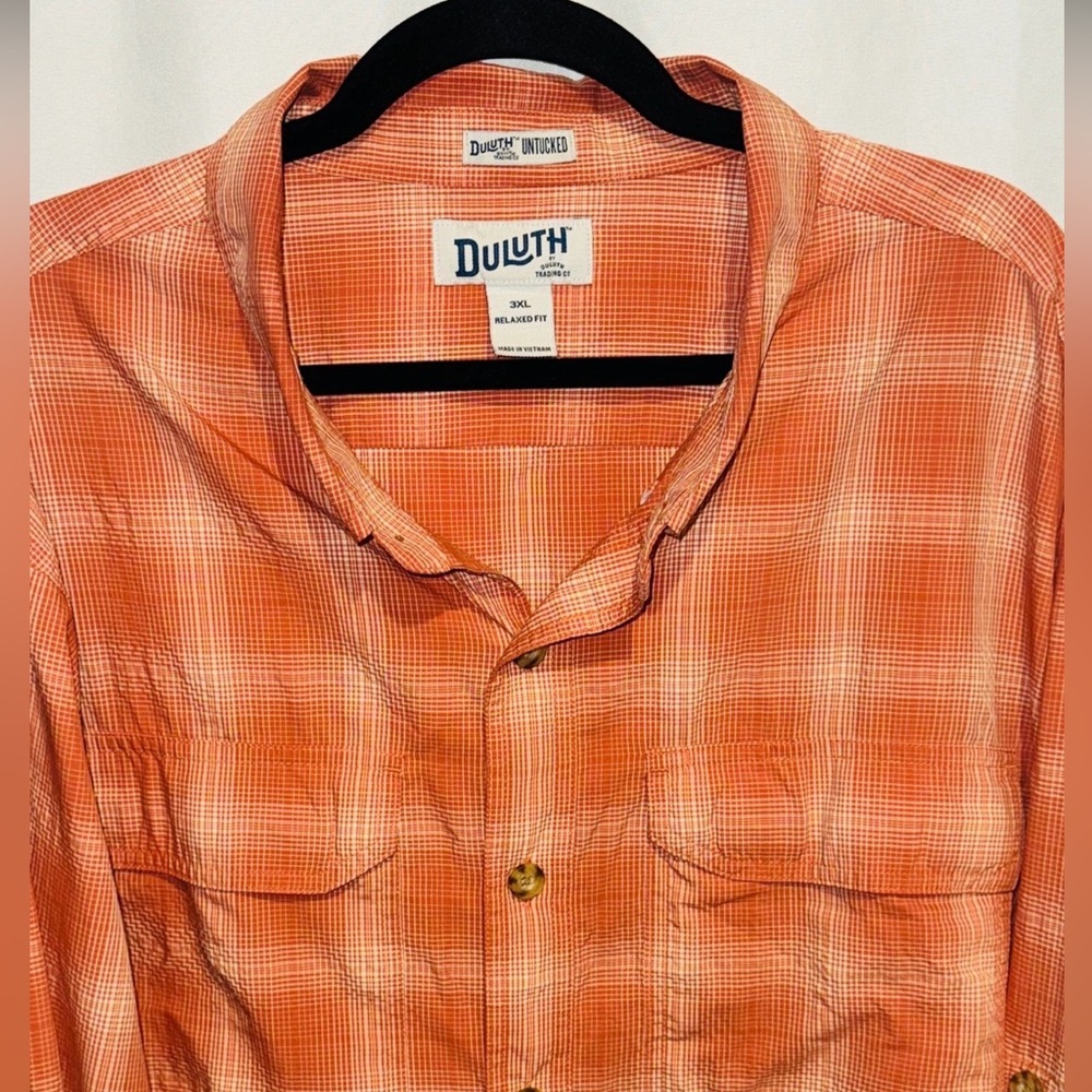 Duluth Trading Shirt Orange Plaid Long Sleeve Button Up UNTUCKED Mens 3XL - Picture 3 of 12